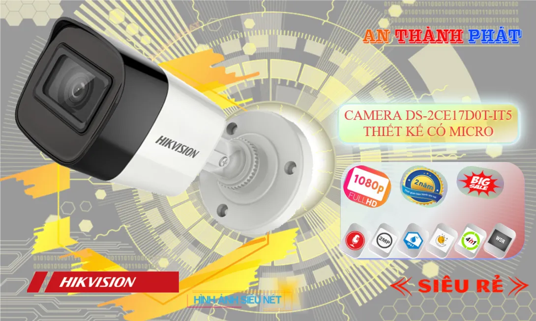 Camera DS-2CE17D0T-IT tích hợp micro thu âm
