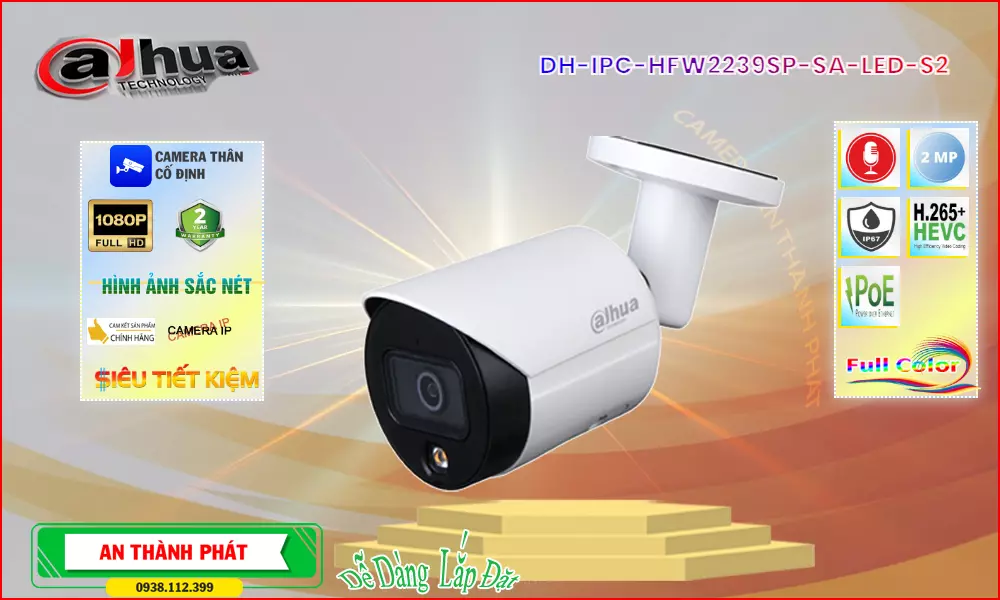 Cameera ip full color thế hệ mới DH-IPC-HFW2239SP-SA-LED-S2