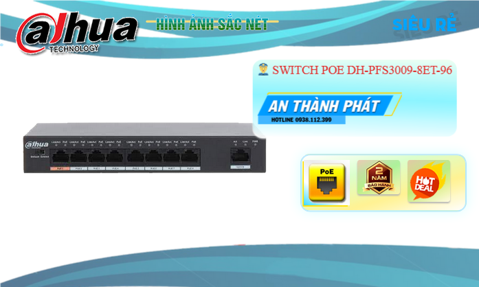 Hãng Dahua Switch chuyển đổi mạng DH-PFS3009-8ET-96 Hãng Dahua Switch chuyển đổi mạng DH-PFS3009-8ET-96