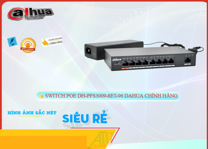 Hãng Dahua Switch chuyển đổi mạng DH-PFS3009-8ET-96 Hãng Dahua Switch chuyển đổi mạng DH-PFS3009-8ET-96