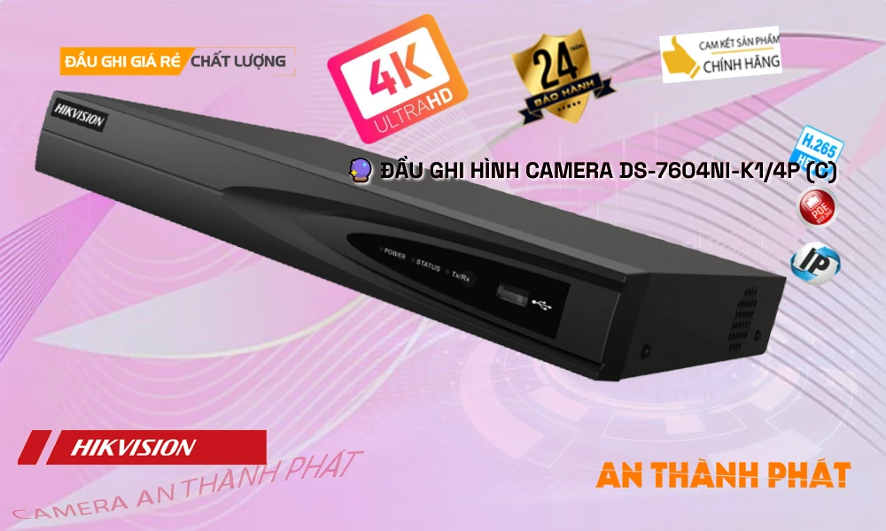 DS-7604NI-K1/4P(C)Thiết Bị Ghi Hình Thiết kế Đẹp  Hikvision