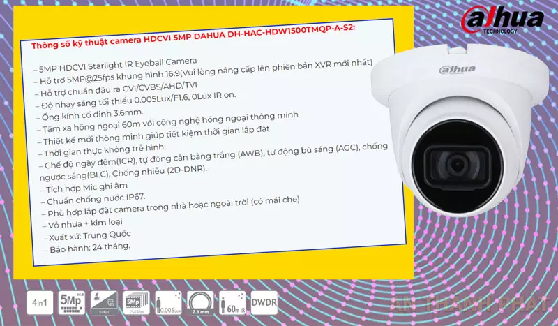 Camera dahua DH HAC HDW1500TMQP A S2