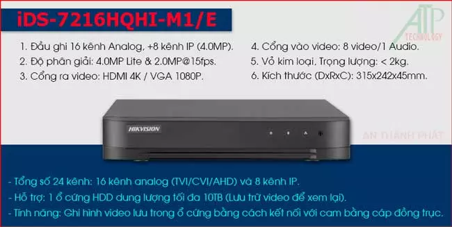 ĐẦU GHI HIKVISION 16 KÊNH iDS 7216HQHI M1/E